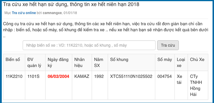 hướng dẫn tra cứu xe hết niên hạn, xe hết hạn sử dụng 